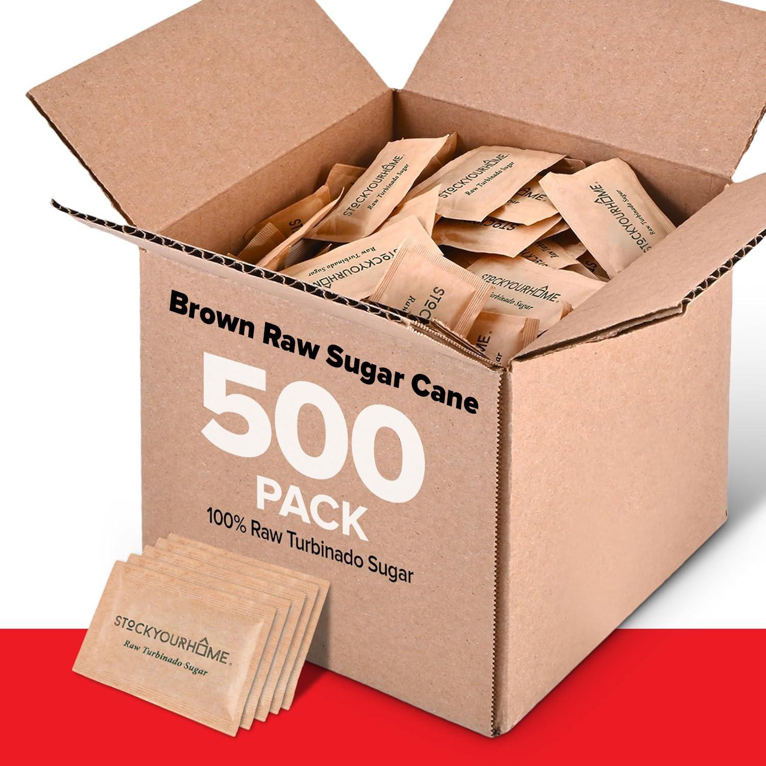 Stock Your Home Bulk Sugar Packets, 500 Count - Individual Servings of Turbinado Sugar Packets for Coffee & Tea, Granulated Brown Raw Sugar Packs Great for Restaurants, Coffee Shops, Offices, and More