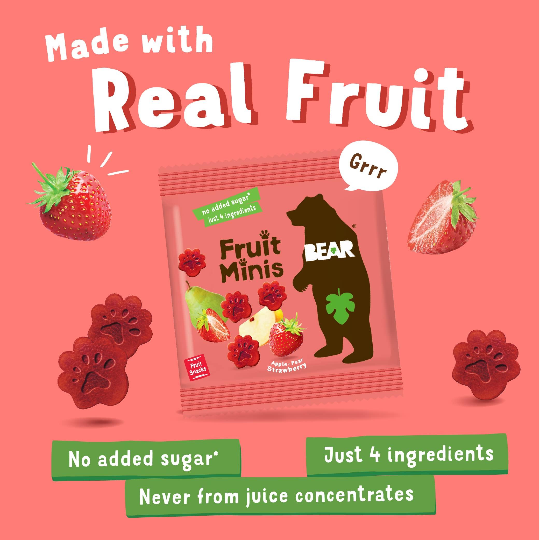 BEAR BEAR Real Fruit Snack Minis, Strawberry – (Pack of 18) – Bite Sized Snacks for Kids, Gluten Free, Vegan, Non GMO, 0.7 Oz