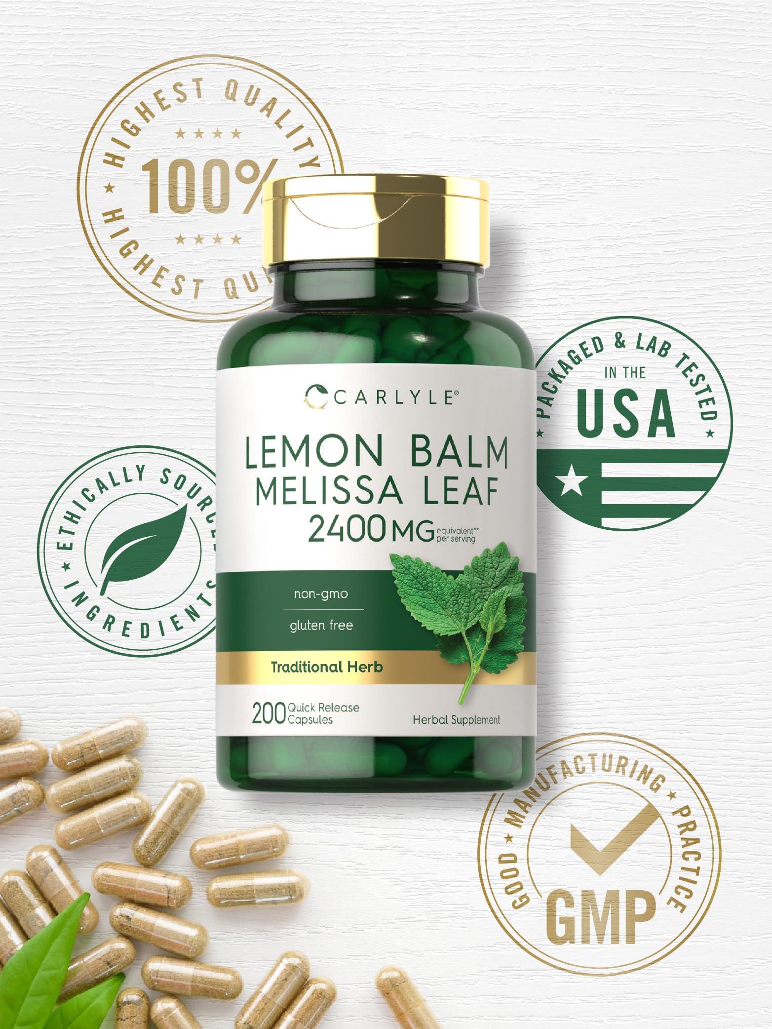 Carlyle Carlyle Lemon Balm Capsules | 200 Count | Non-GMO and Gluten Free Formula | Melissa Leaf Traditional Herbal Supplement | Super Concentrated Extract