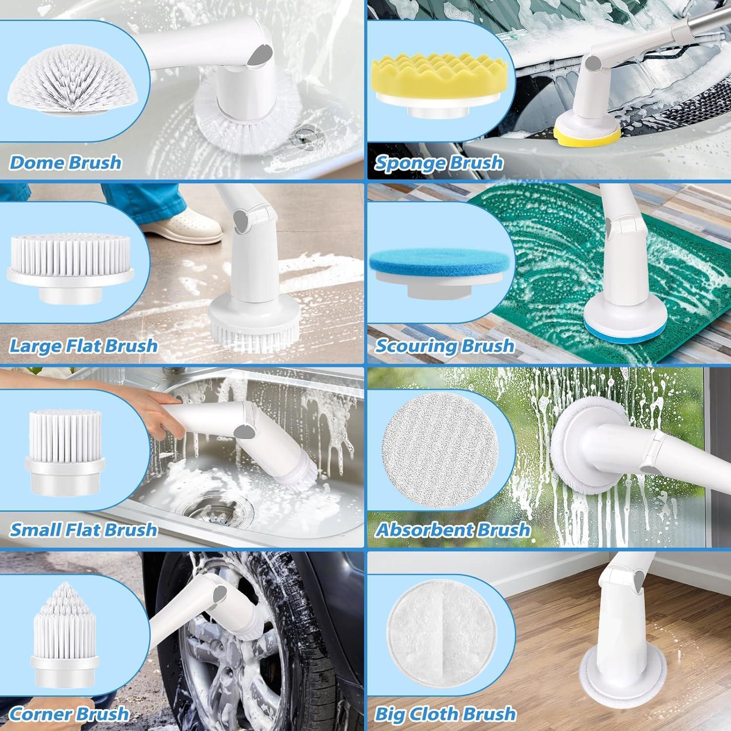GOOD PAPA Electric Spin Scrubber, Cordless Cleaning Brush with 8 Replaceable Cleaner Brush, Power Shower Scrubber with Long Handle, Electric Scrubber for Cleaning Floor Bathroom Bathtub Tile