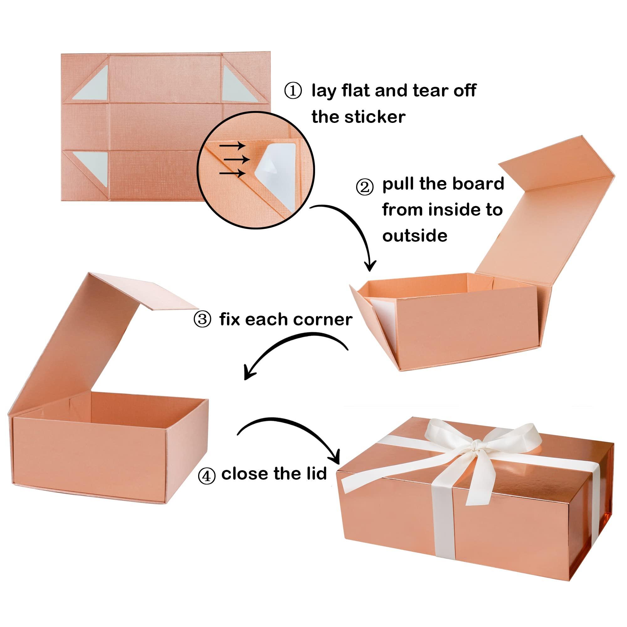 YINUOYOUJIA YINUOYOUJIA Gift Boxes with Lid,14\"x9\"x4.5\" Magnetic Gift Box with Ribbon,Cards and Envelopes for Presents,Great for Wedding,Birthdays,Crafting,Gift Packaging (Rose gold)