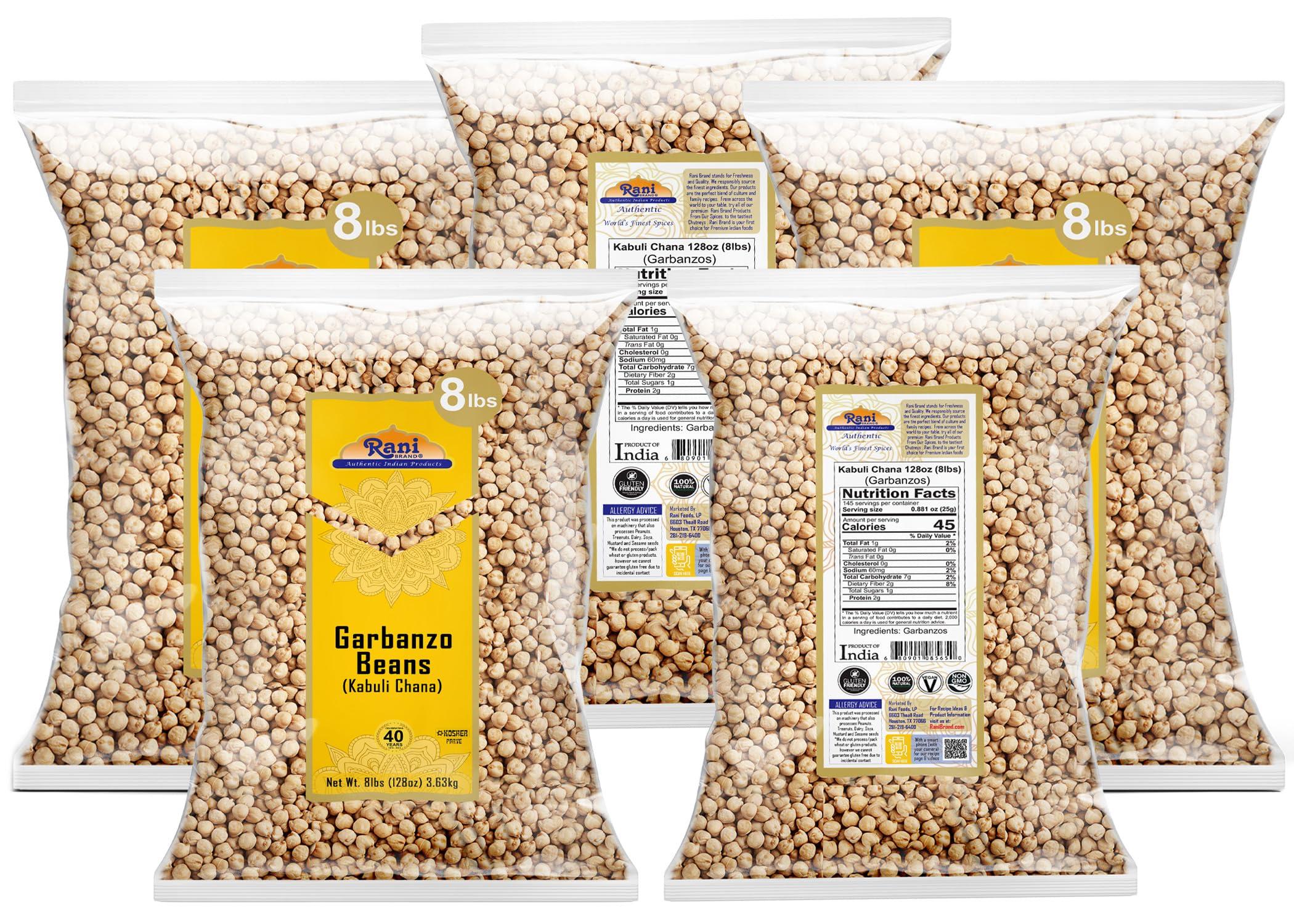 Rani Brand Authentic Indian Products Rani Garbanzo Beans (Kabuli Chana) 128oz (8lbs) 3.63kg x Pack of 5 (Total of 40lbs) Bulk ~ All Natural | Vegan | Gluten Friendly | NON-GMO | Kosher | Indian Origin