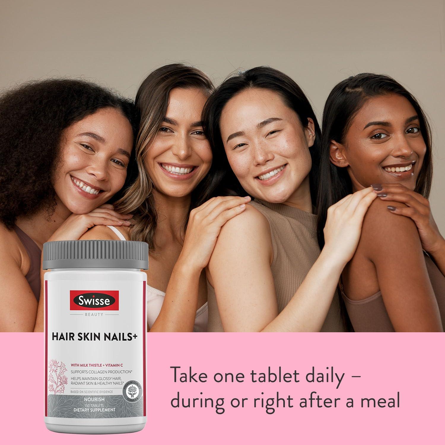 Swisse Swisse Biotin Hair Skin and Nails Supplement for Women & Men | Milk Thistle, Biotin, Vitamin C, Zinc & Iron | Supports Hair Growth & Collagen Production | Collagen Supplement | 150 Tablets