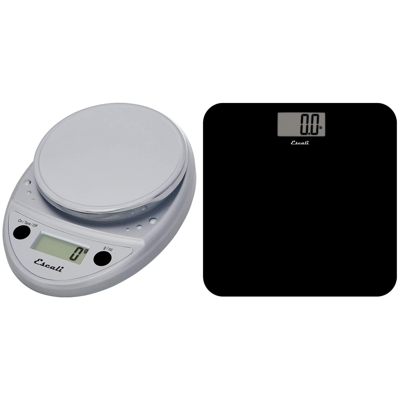 Escali Escali Primo Kitchen and Bathroom Bundle - P115C Digital Kitchen Scale, Chrome, 11 Pound Capacity, and B180SB Slim Glass Bathroom Scale, Black, 400 Pound Capacity, Digital Display