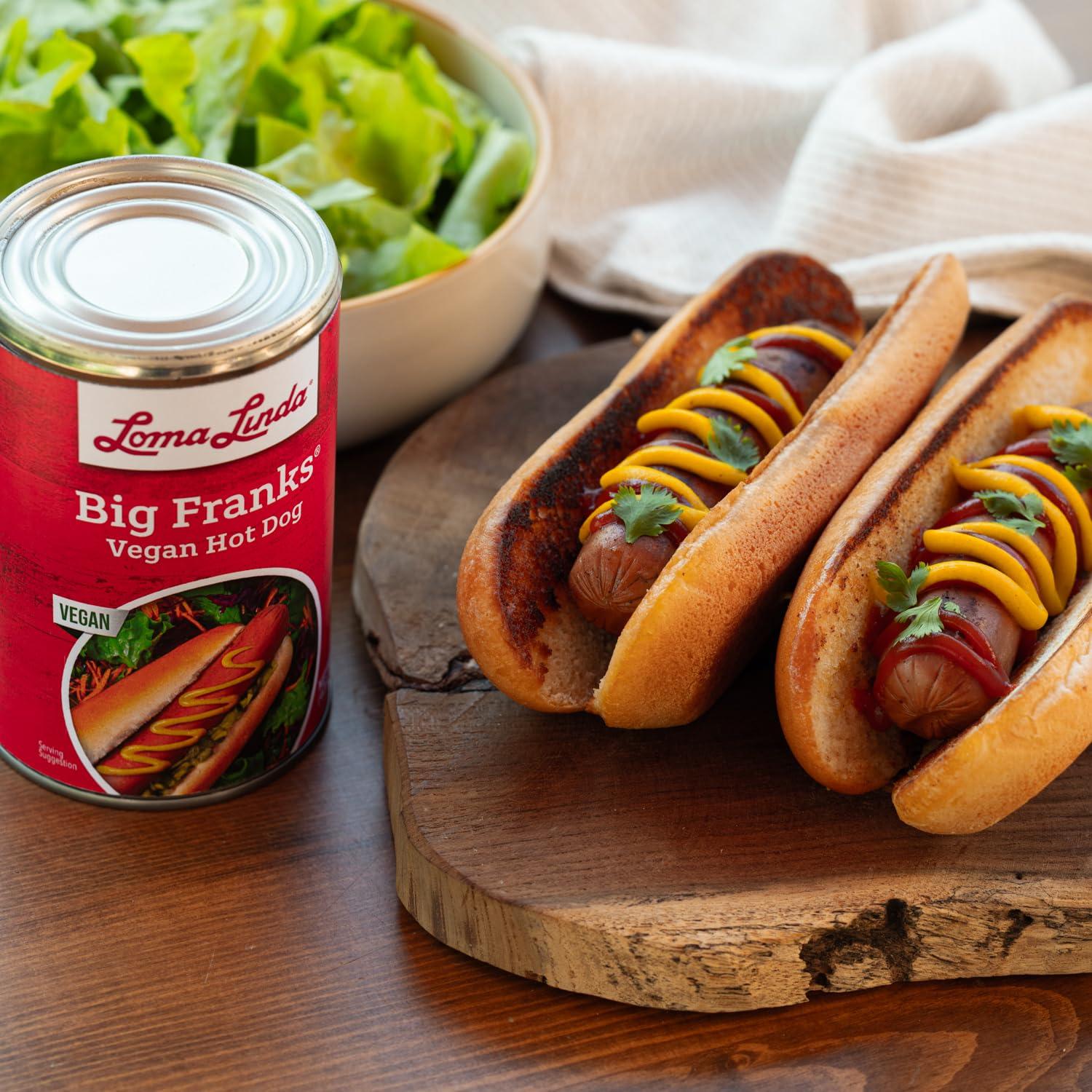 Loma Linda Vegan Hot Dogs Plant Based Meat Alternative - Loma Linda Big Franks Variety Pack, 15oz Cans (12 Pack) - High Protein Meatless Franks for Grilling & Cooking - Vegetarian, Non-GMO, Soy Protein