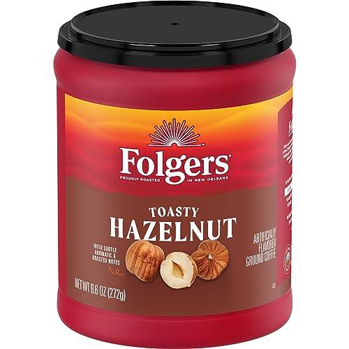 Folgers Folgers Toasty Hazelnut Flavored Ground Coffee, 9.6 Ounce Canister (Pack of 6)