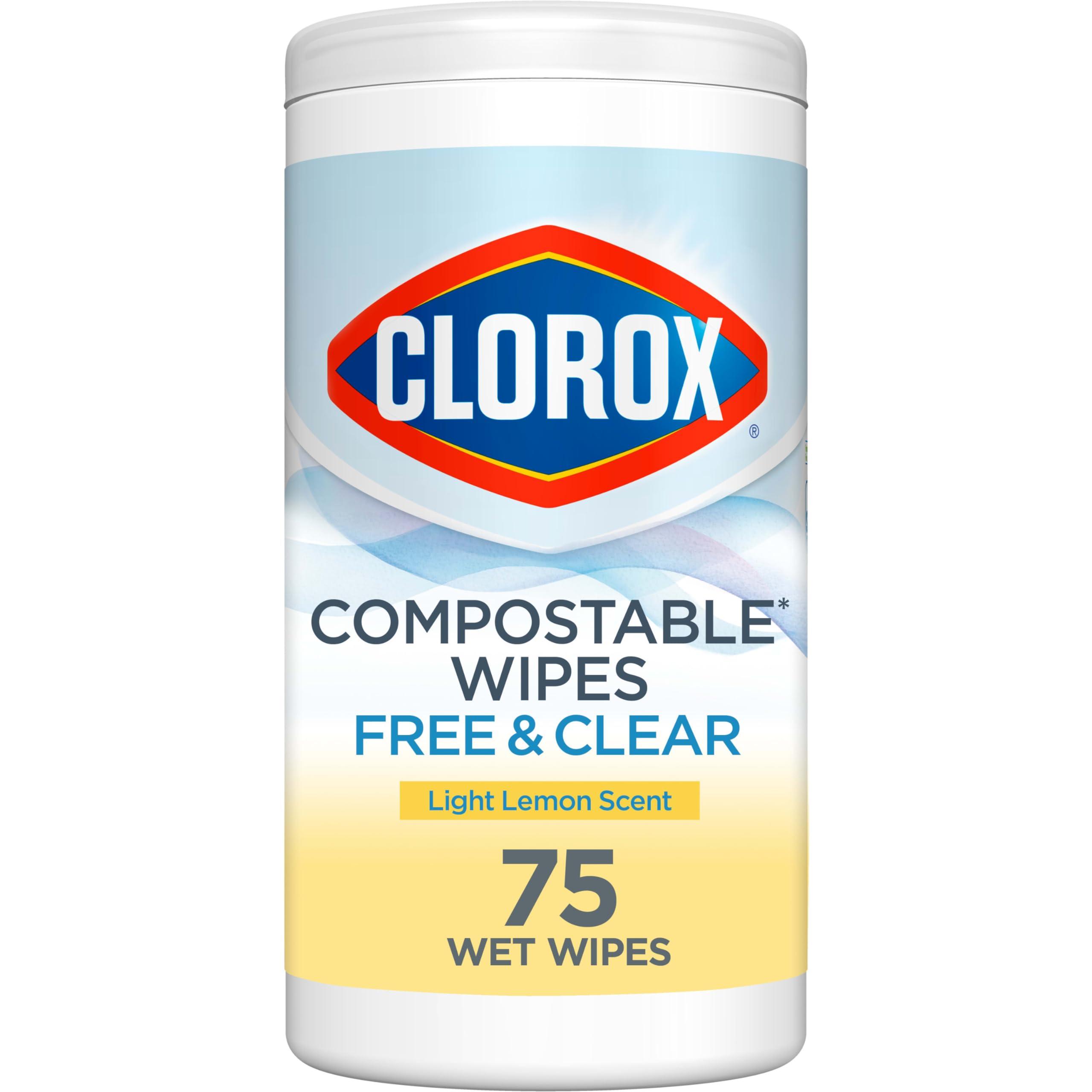Clorox Clorox Free & Clear Compostable Cleaning Wipes, Light Lemon Scent, 75 Count (Package May Vary)
