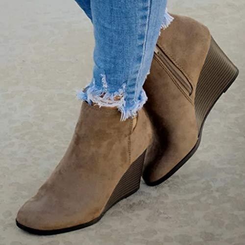 Gibobby Ankle Boots for Women Wedge,Women's Wedges Ankle Booties Retro V Cutout Comfy Short Boots Flock Leather Zip Closure Stacked Chunky Block Heels Shoes