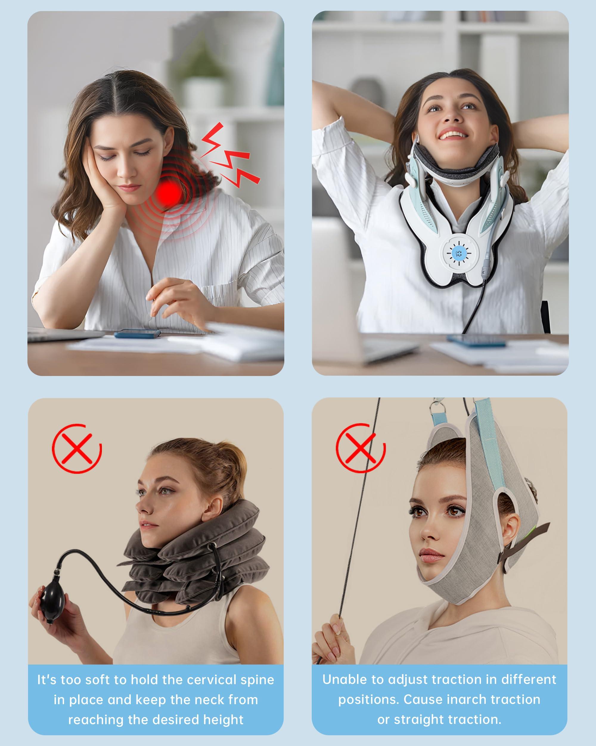 CXBER Cervical Neck Traction Electric Device for Neck Pain Relief, Adjustable Air Pump Inflatable Neck Stretcher with 3 Power Traction, Built-in 8 Airbag
