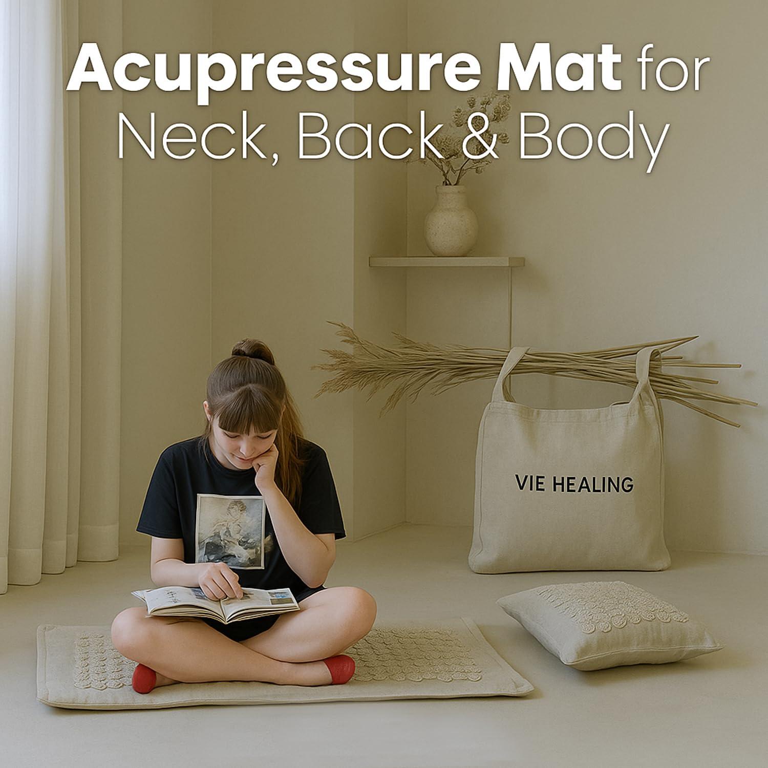 Vie Healing Vie Healing Acupressure Mat for Muscle Relaxation - Acupressure Mat for Back and Neck Pain Relief - Acupressure Mat Full Body - Stress Reduction Acupressure Mats - Extra-Long Yoga Acupressure Mat Set