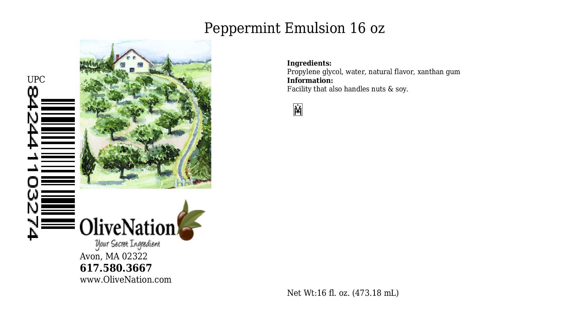 OLIVENATION OliveNation Peppermint Emulsion, Premium Quality Water Soluble Emulsion for Baking, Adds Flavor and Aroma to Beverages, Frosting, Baked Goods - 16 ounces