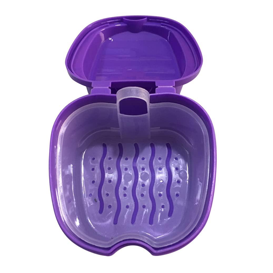 SALONED SALONED Simple Denture Box Dentures Storage Holder with Strainer Basket for Travel Cleaning(Purple)