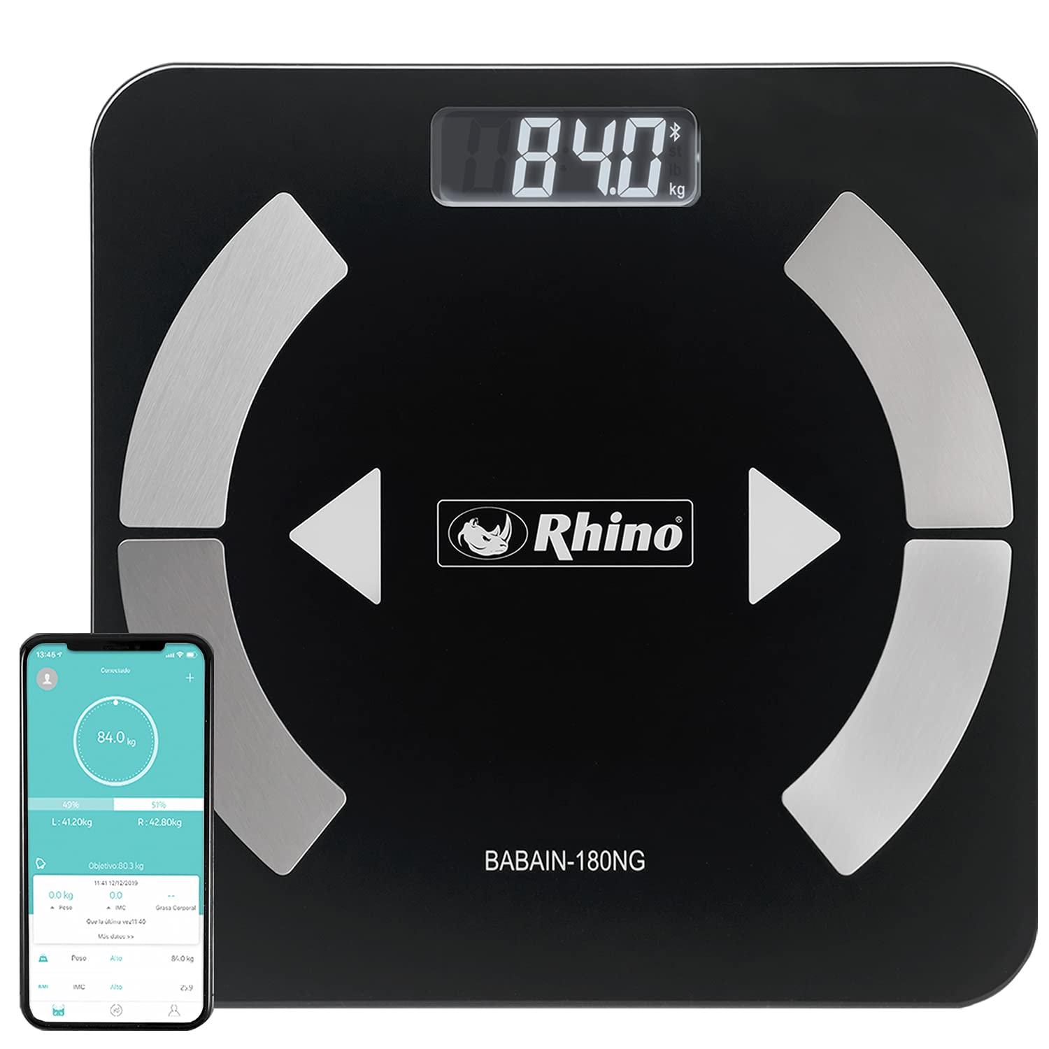 RHINO RHINO Smart Scale for Body Weight, High Precision, Bluetooth, Fitdays App, iOS and Android, Bathroom Wireless Machine for Fat, Muscle, BMI, 14 Body Indicators, 400lb (Black)