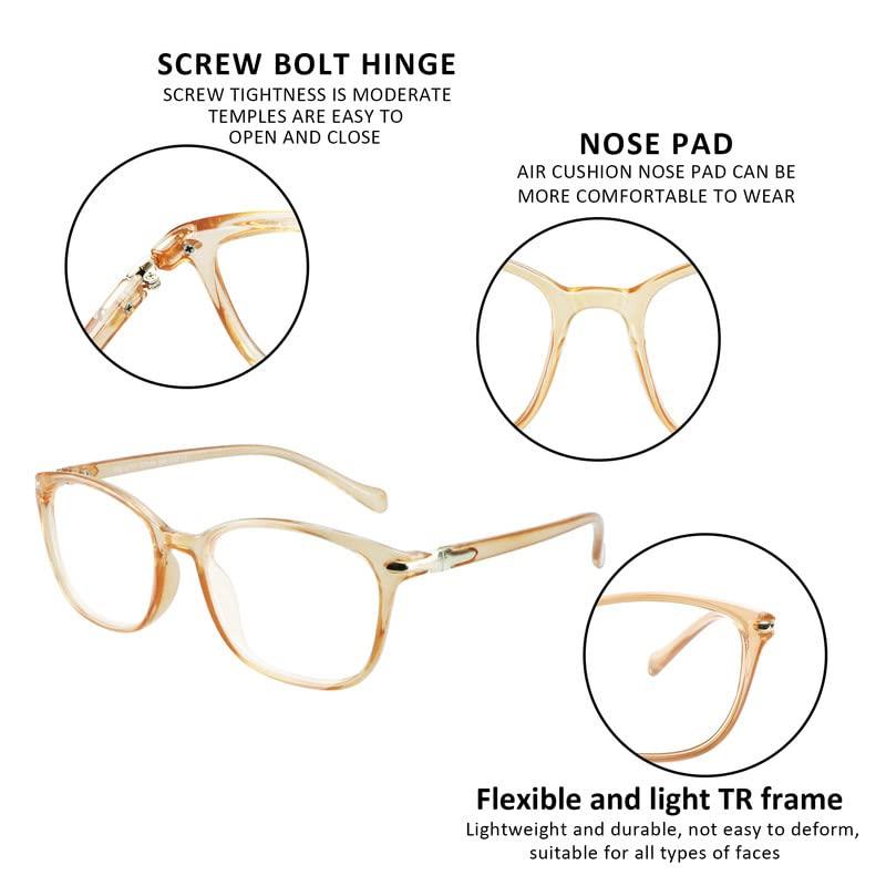 YEIN YEIN Reading Glasses 6 Pairs Blue Ligtht Blocking Reading Glasses for Men and Women Fashion Square Frame Readers(Matte grey,Clear blue,Champagne,+0.50)