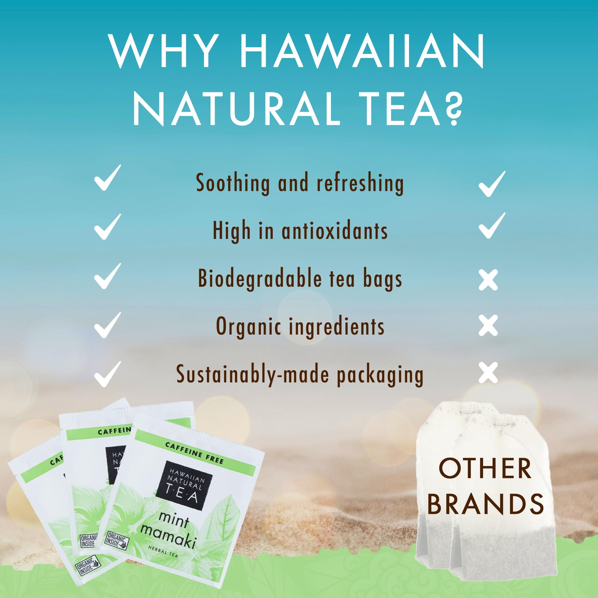 HAWAIIAN NATURAL TEA Hawaiian Natural Tea Organic Mamaki Mint Tea Blend - Caffeine Free Herbal Tea - Antioxidant-Rich, Calming, Wellness Tea for Bedtime, Anxiety & Stress - Gift for Tea Lovers - 20 Tea Bags