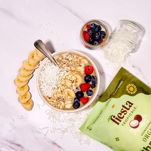 Fiesta Tropicalé Unsweetened Coconut Flakes, 8 Oz (Pack of 3) - Raw Organic Dried Coconut Flakes, Gluten Free, Shredded Coconut Perfect for Vegan Baking, Smoothies, and Keto Recipes - Fiesta Tropical