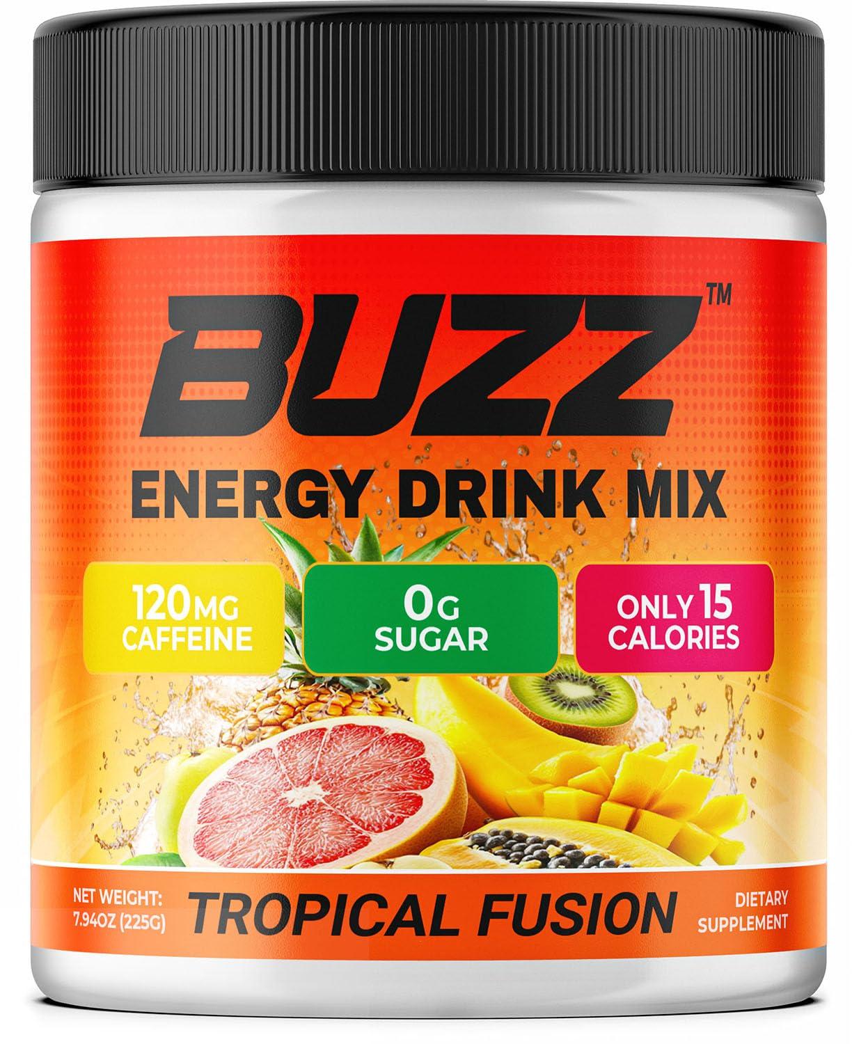 Morning Buzz Energy Drink Powder - Energy Boost Drink Mix - Sugar-Free Energy with Antioxidants - Morning Kickstart and Sports Nutrition Endurance Product - 30 Servings, 8 Ounces (Tropical Fusion)