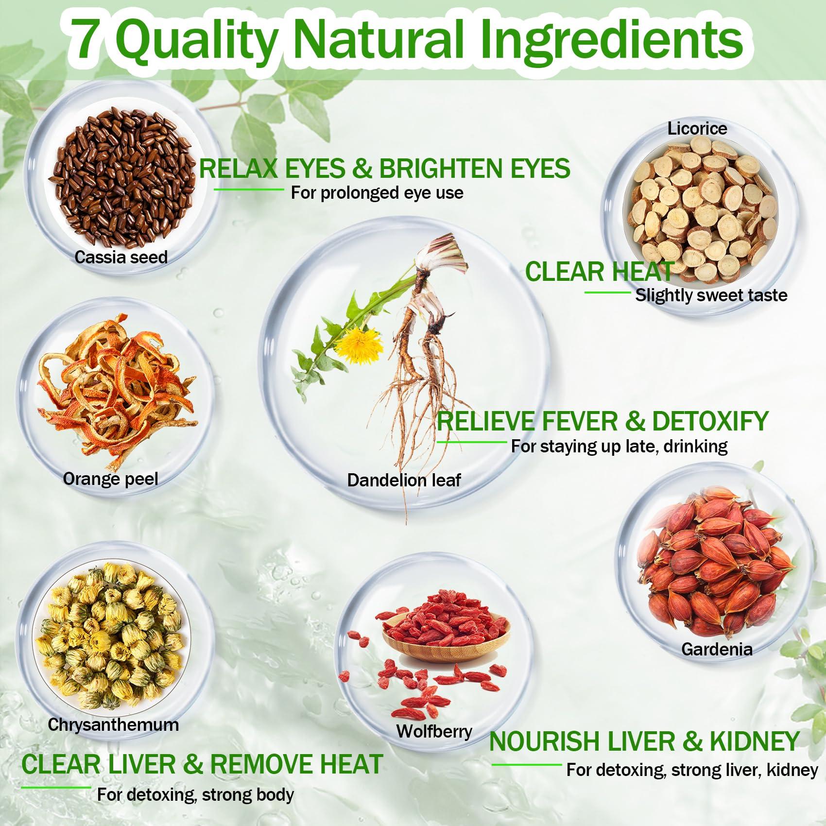 Rlvym Dandelion Wolfberry Tea, Kidneys & Liver Health, Seven Natural Herbal Ingredients Kidney Tea, Organic Dandelion Root Tea, Goji Berry Chrysanthemum Tea (144g, 12bags)