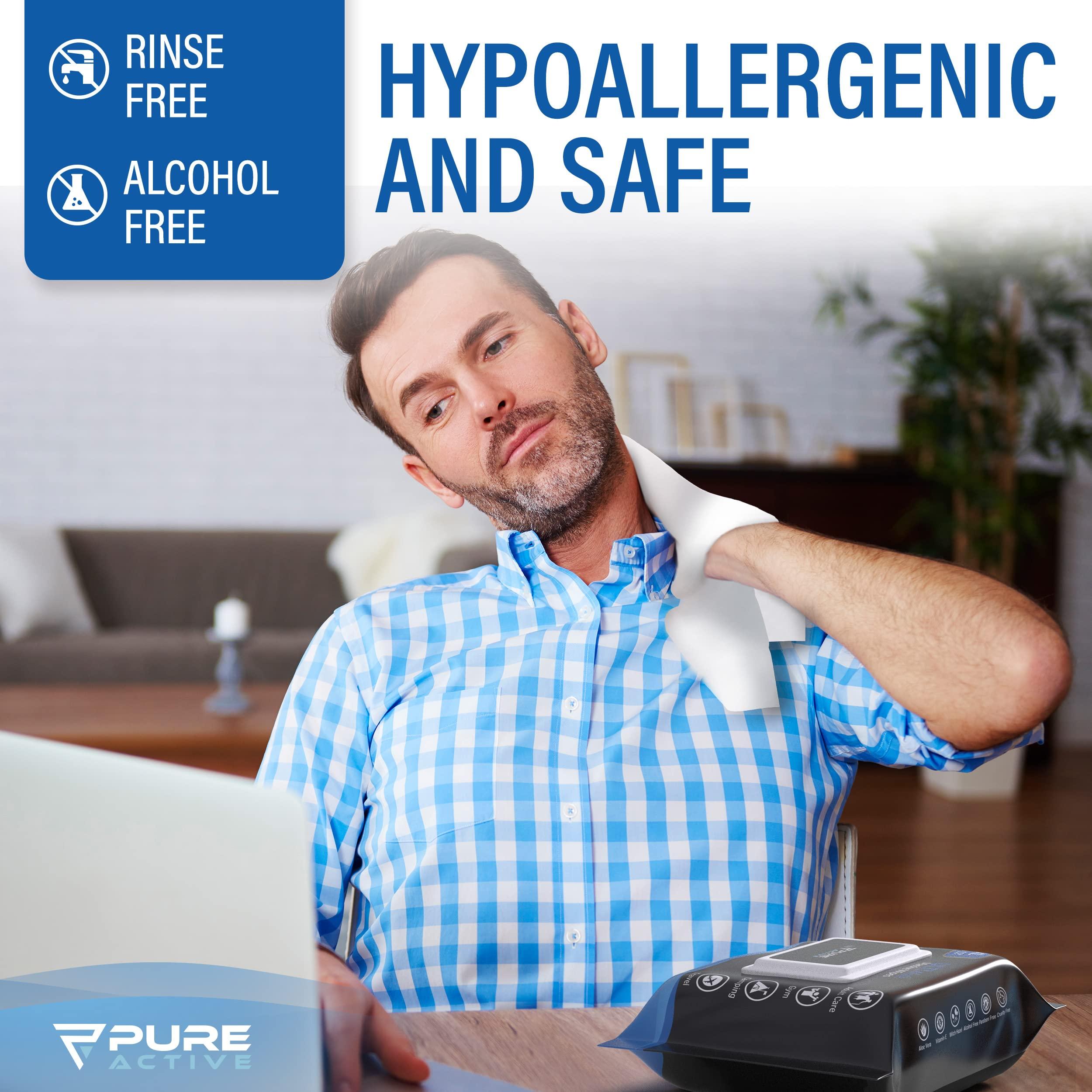 Pure Active Pure Active XXL Body Wipes for Face and Body, Deodorizing Men\'s Shower Wipes for Camping, Travel, and After Workout, 12x12 Blue Ice Scented 30 Pack