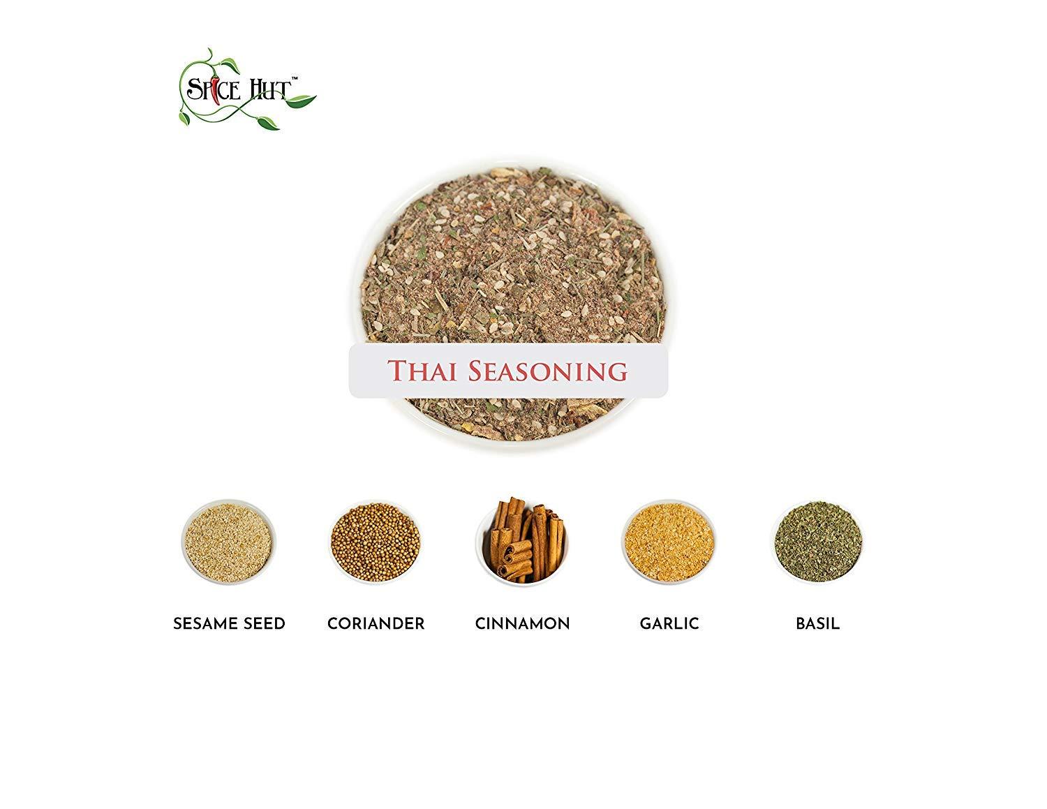 The Spice Hut Organic Thai Seasoning Spice Blend, with Salt, Authentic Thai Spice and seasonings for Cooking Flavorful Food - Pad Thai, Chicken Satay, Noodle, Curries, and Meat / All-Natural, Kosher, Vegan, Gluten Free, Keto -No MSG- 4oz Glass Jar