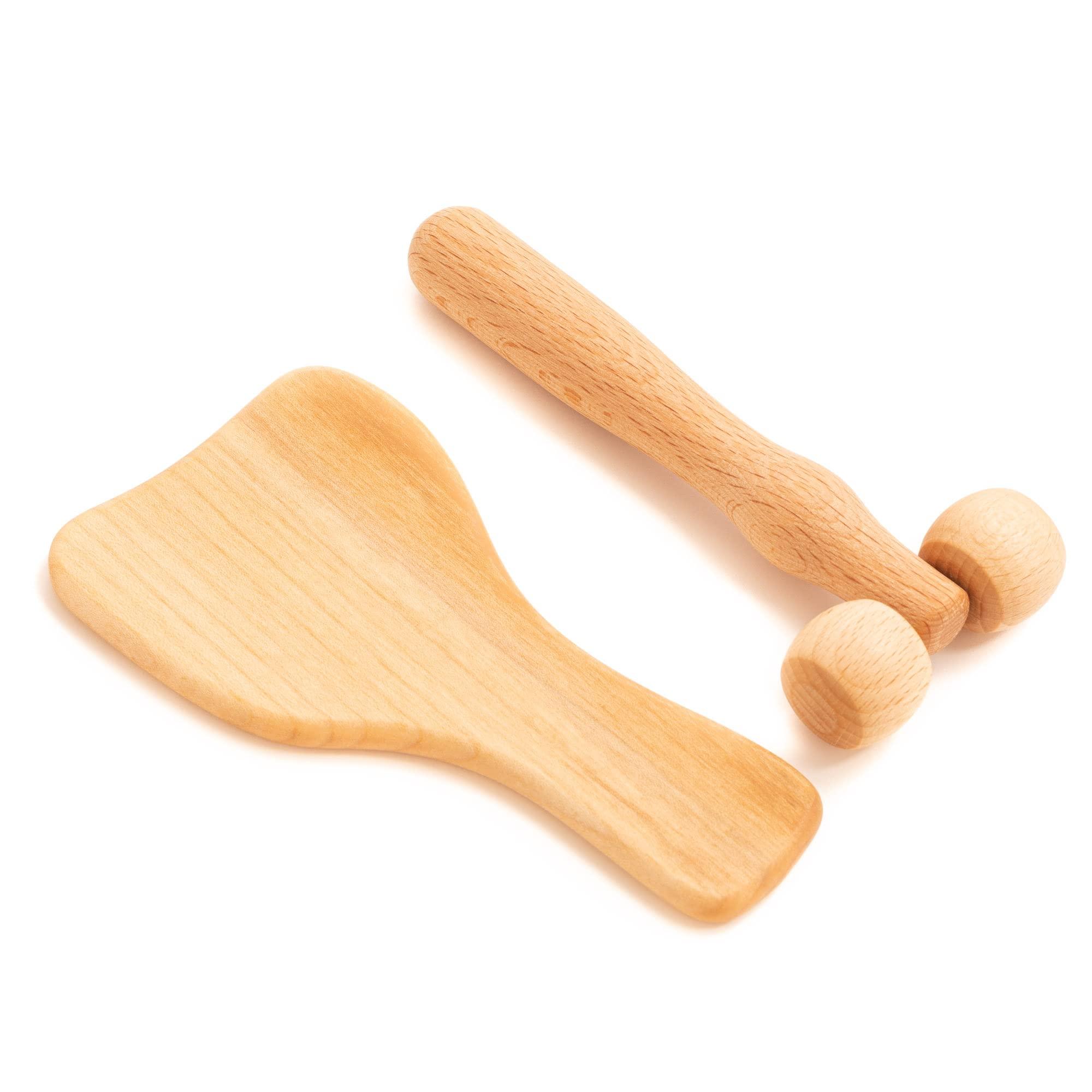 tuuli tuuli Body and Face Roller, Multi-Functional Wooden Massage Roller, Helps Ease Muscle Tension and Support Skin Health, Natural Face Massage Tools, Set of 2 (2 Piece Set C)