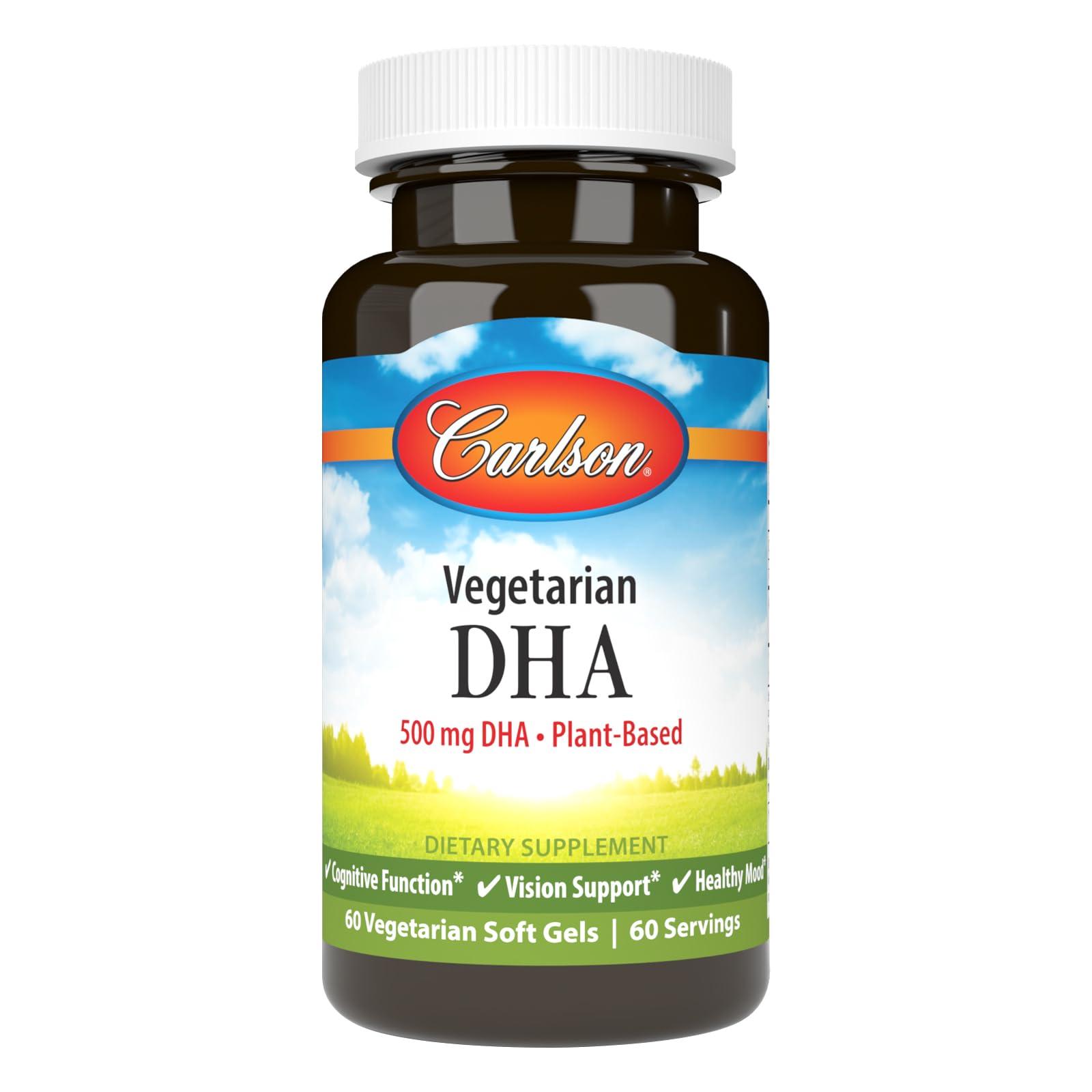 Carlson Carlson - Vegetarian DHA, 500 mg DHA, Plant Based, Sustainably Sourced from Algae, Brain Support, Mood Health, 60 Softgels