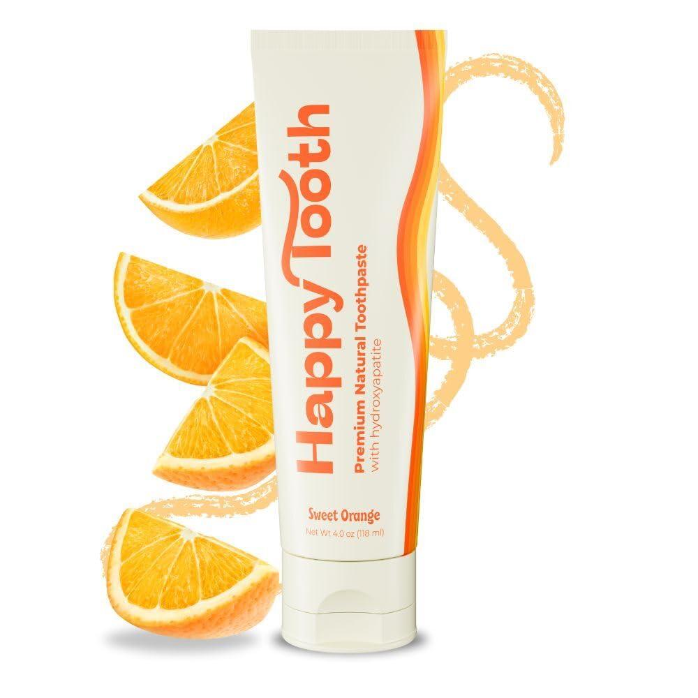 Happy Tooth Happy Tooth Natural Hydroxyapatite Toothpaste, Fluoride Free, SLS Free, Whitening for Sensitive Teeth, Natural Ingredients, Dentist Formulated & Recommended, Adults & Kids, Sweet Orange 4 Fl Oz