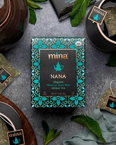 Mina Mina Nana Organic Moroccan Mint Herbal Tea, 15 Biodegradable Sachets - Refreshing Moroccan Mint Tea Bags, Herbal Tea, Caffeine-Free Moroccan Mint Tea Bags