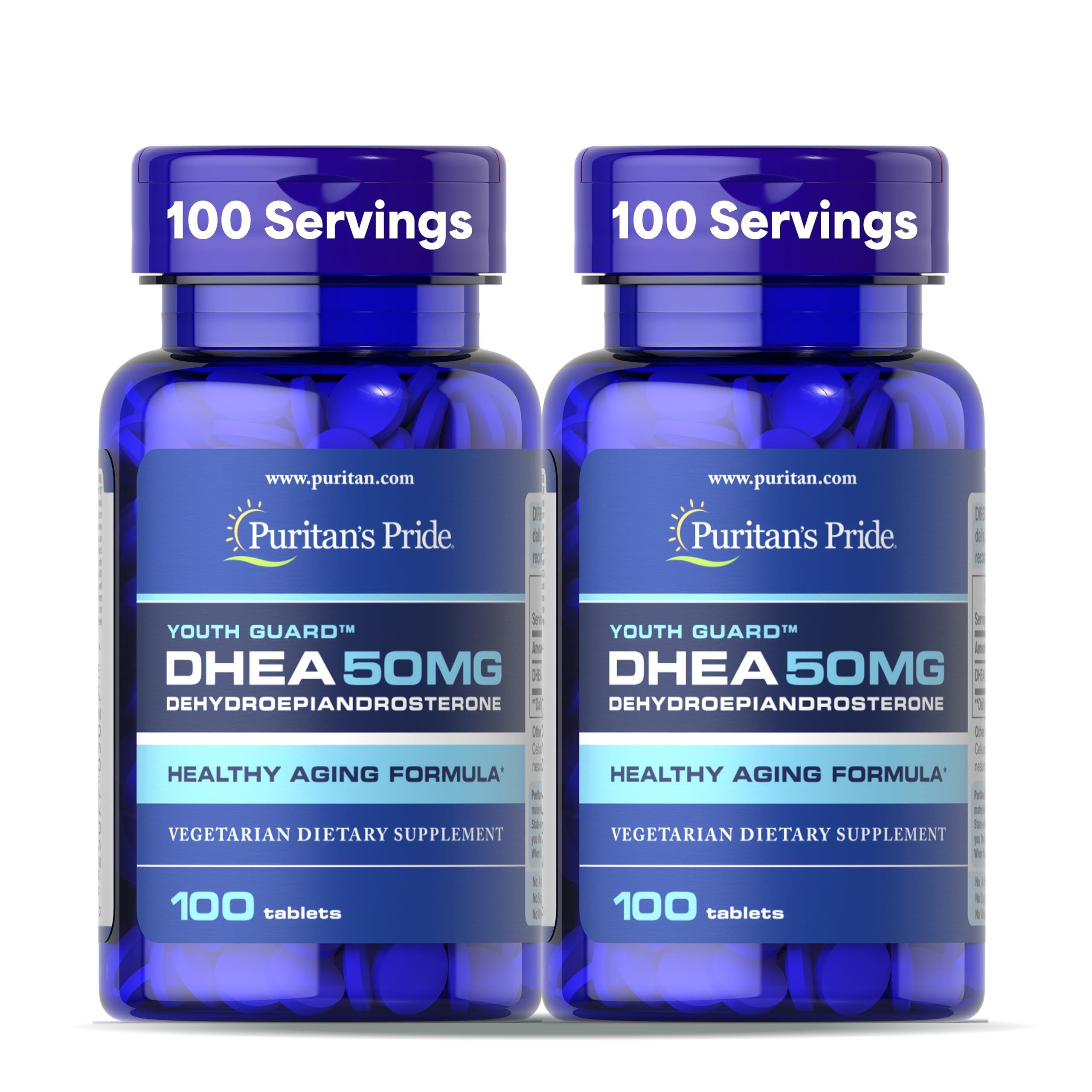 Puritan's Pride Puritan's Pride Youth Guard DHEA for Women and Men 50mg, Dietary Supplement forHealthy Aging, 3 Month Supply, 100 Tablets, 2 Pack