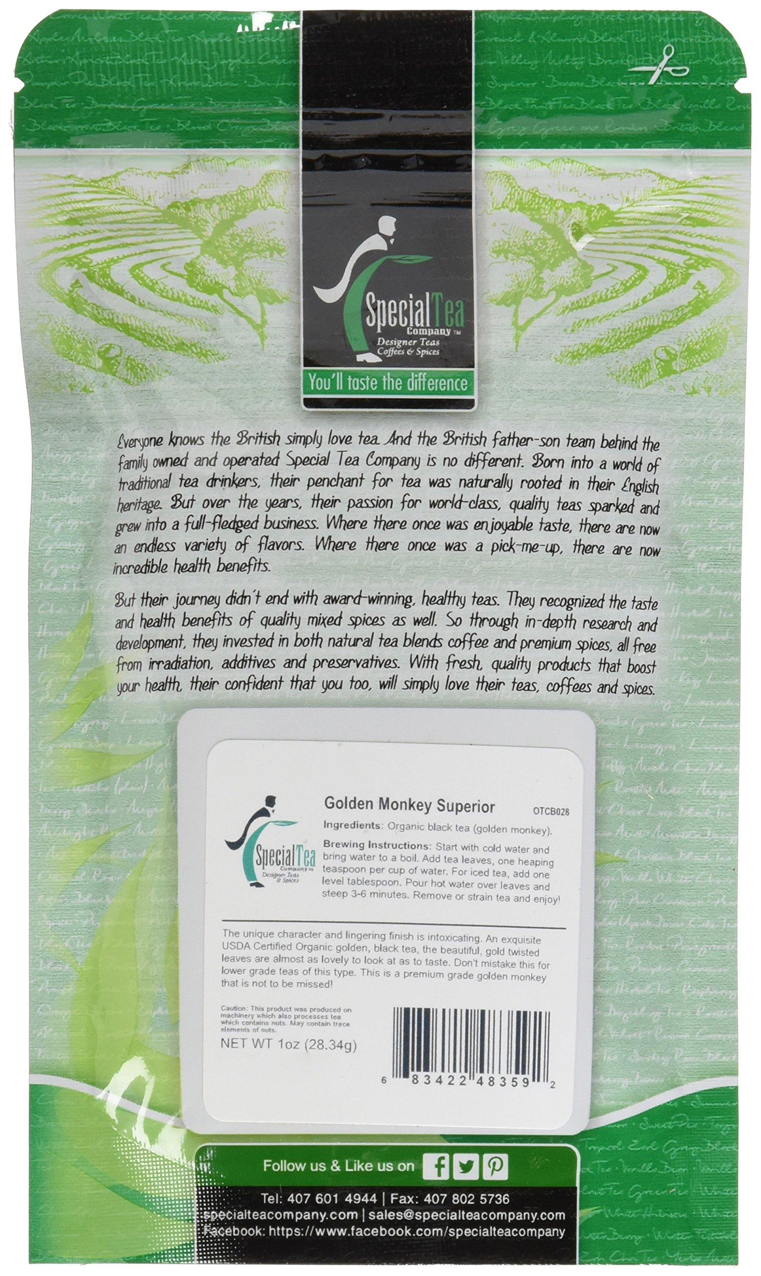SpecialTea Company Special Tea Organic Black Tea, Golden Monkey Superior, 1 oz