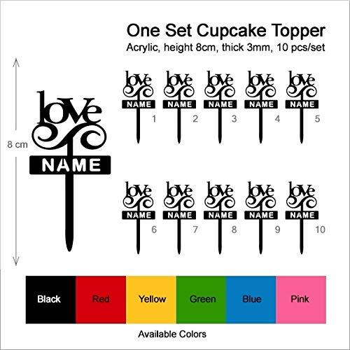 jjphonecase TA1164 Love Text Silhouette Party Wedding Birthday Acrylic Cupcake Toppers Decor 10 pcs with Personalized Your Name