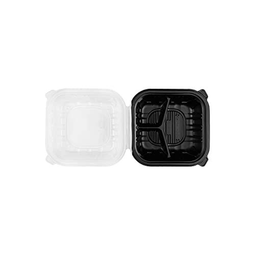 Karat Karat Premium PP Hinged Container, Take Out Food Containers - Case (8\"x8\", 3 compartments)