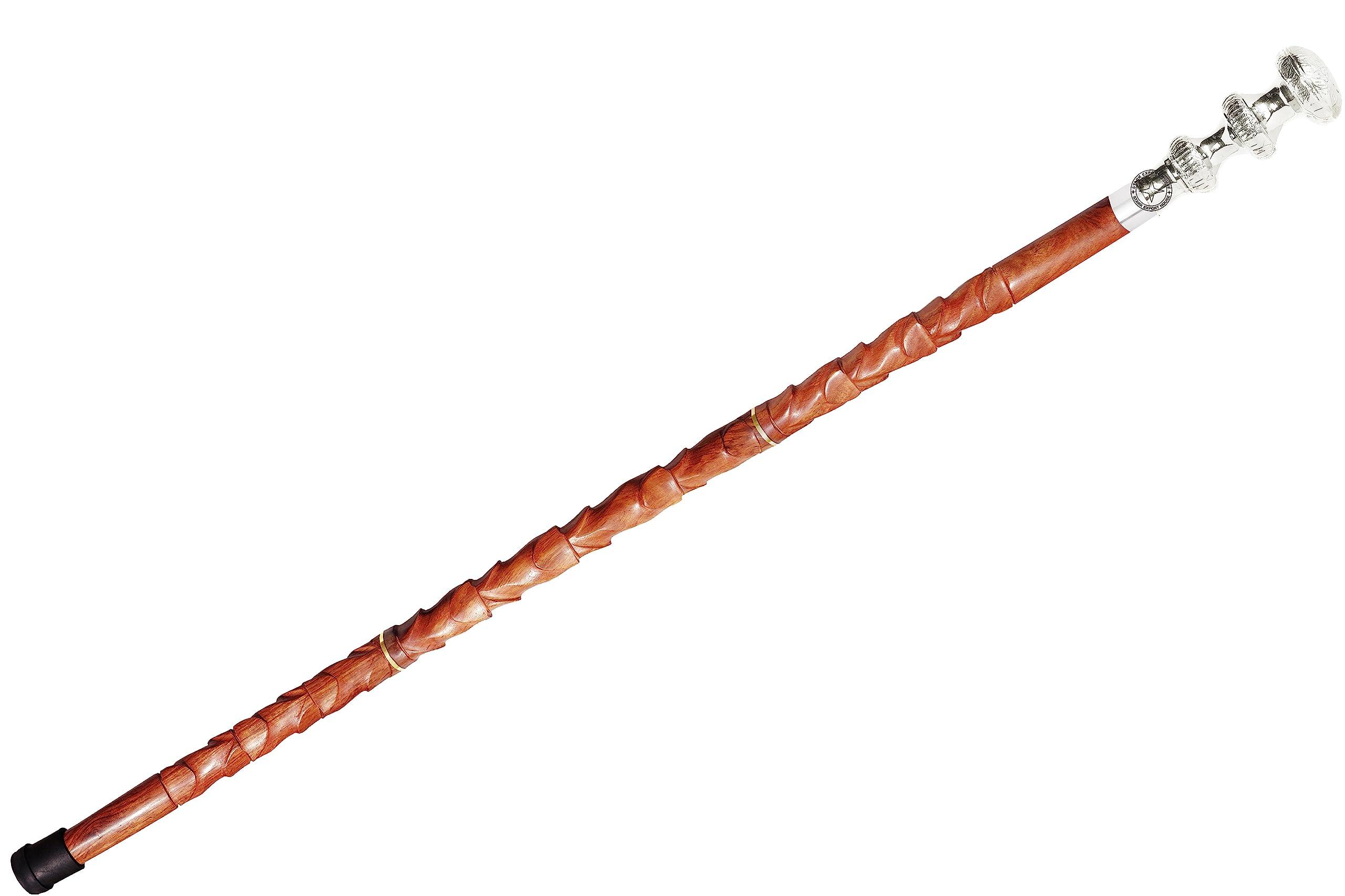 Stark Export House Walking Cane Rosewood Designer Wooden Walking Stick with Nickel Brass Handle Gift for Men and Women 37 inch Brown DTHW