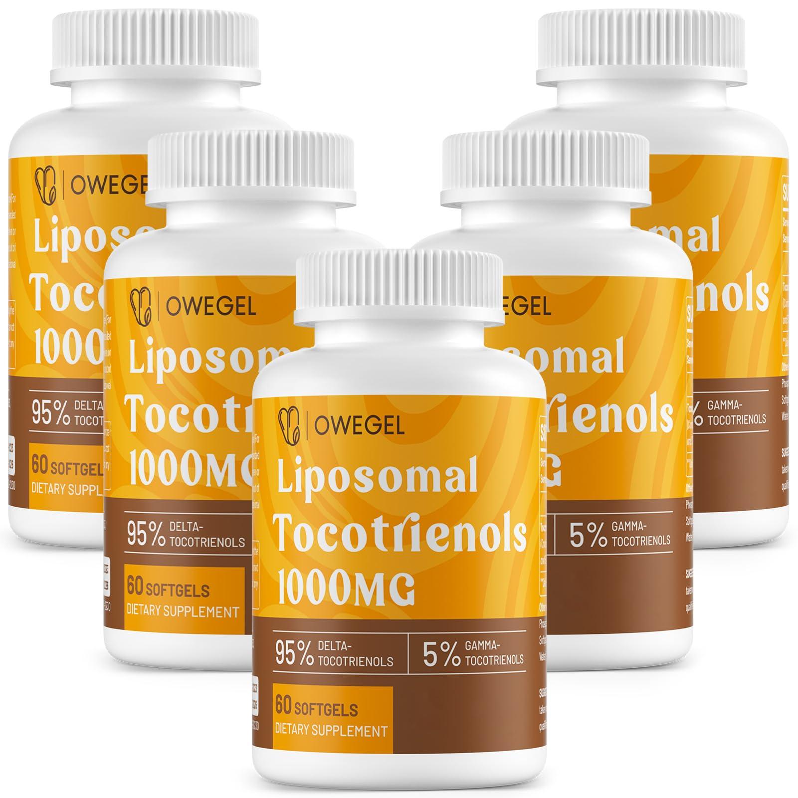 owegel Liposomal Tocotrienols 1000mg - High Bioavailability Vitamin E Tocotrienols Supplements,95% Delta & 5% Gamma Tocotrienol Capsules Support Cardiovascular,Skin,Bone,Antioxidant,300 Softgels