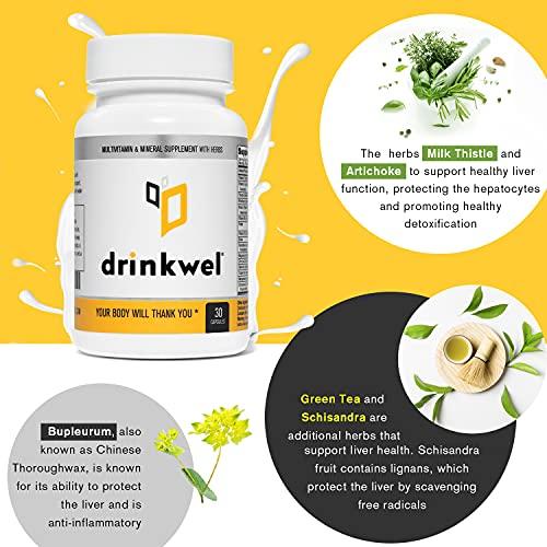 drinkwel drinkwel Better Mornings - Premium Multivitamin Supplement - Liver Cleanse, Detox, Immune Support- Milk Thistle, Vitamin C, Zinc, Magnesium - 30 Count