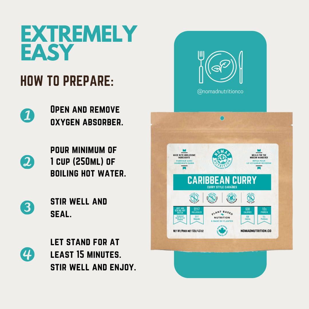 NOMAD NUTRITION Nomad Nutrition Caribbean Curry | Instant Freeze Dried Backpacking & Camping Food | Plant-Based, Non-GMO Hiking Meals with High-Energy, Vegan, Gluten-Free | 112g - 1 Pack