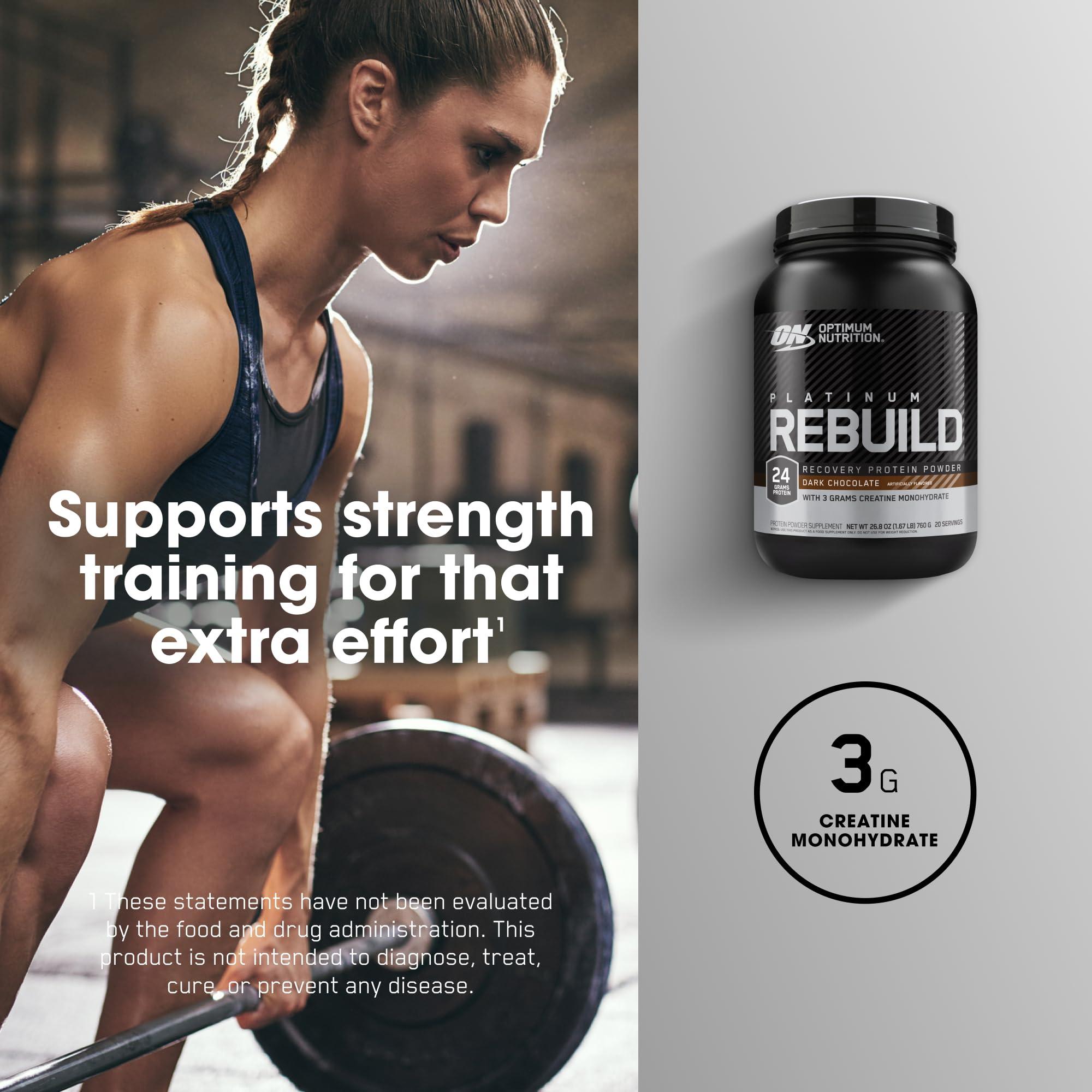 Optimum Nutrition Optimum Nutrition Platinum Rebuild, Premium Platinum Blend Protein Powder with Creatine Monohydrate, Dark Chocolate, 20 Servings