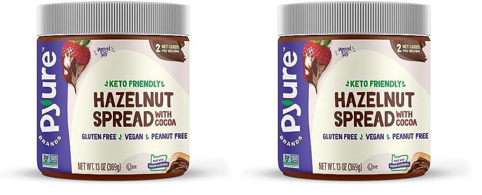 Pyure Pyure Organic Chocolate Hazelnut Spread | 90% Less Sugar | 1 Net Carb Keto Snack | No Palm Oil, Gluten-Free, Peanut Free, Plant-Based Hazelnut Spread for Vegan Keto Friendly Food | 13oz (Pack of 2)