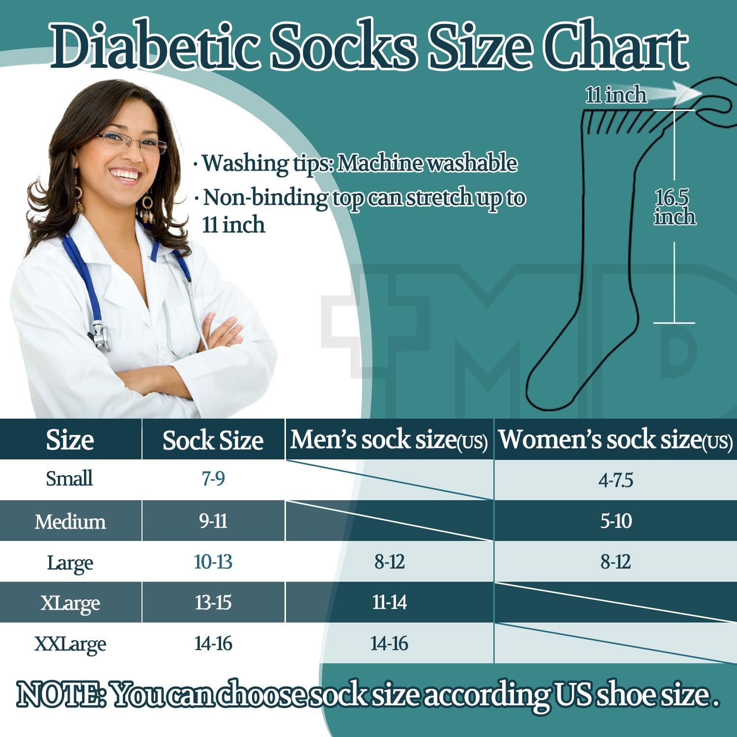 +MD +MD Diabetic Socks for Men and Women, Extra Wide Non-Binding Over the Knee High Calf Circulatory Socks with Cushioned Sole (4 Pairs White,10-13)