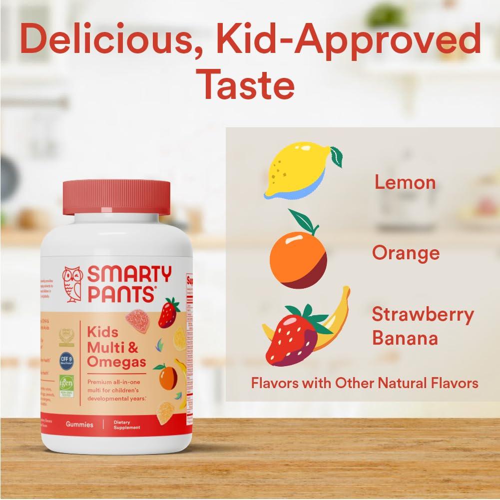 SmartyPants SmartyPants Kids Multivitamin Gummies: Omega 3 Fish Oil (EPA/DHA), Vitamin D3, C, Vitamin B12, B6, A, K & Zinc for Immune Support, Biotin, Gluten Free, Three Fruit Flavors, 120 Count (30 Day Supply)
