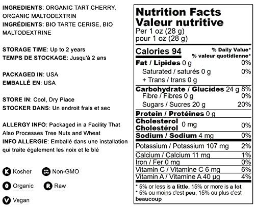 Food to Live Food to Live Organic Tart Cherry Powder, 1 Pounds Non-GMO, Raw, Kosher, Vegan Superfood, Bulk, Rich in Antioxidants, Great for Juices, Drinks, and Smoothies, Contains Maltodextrin