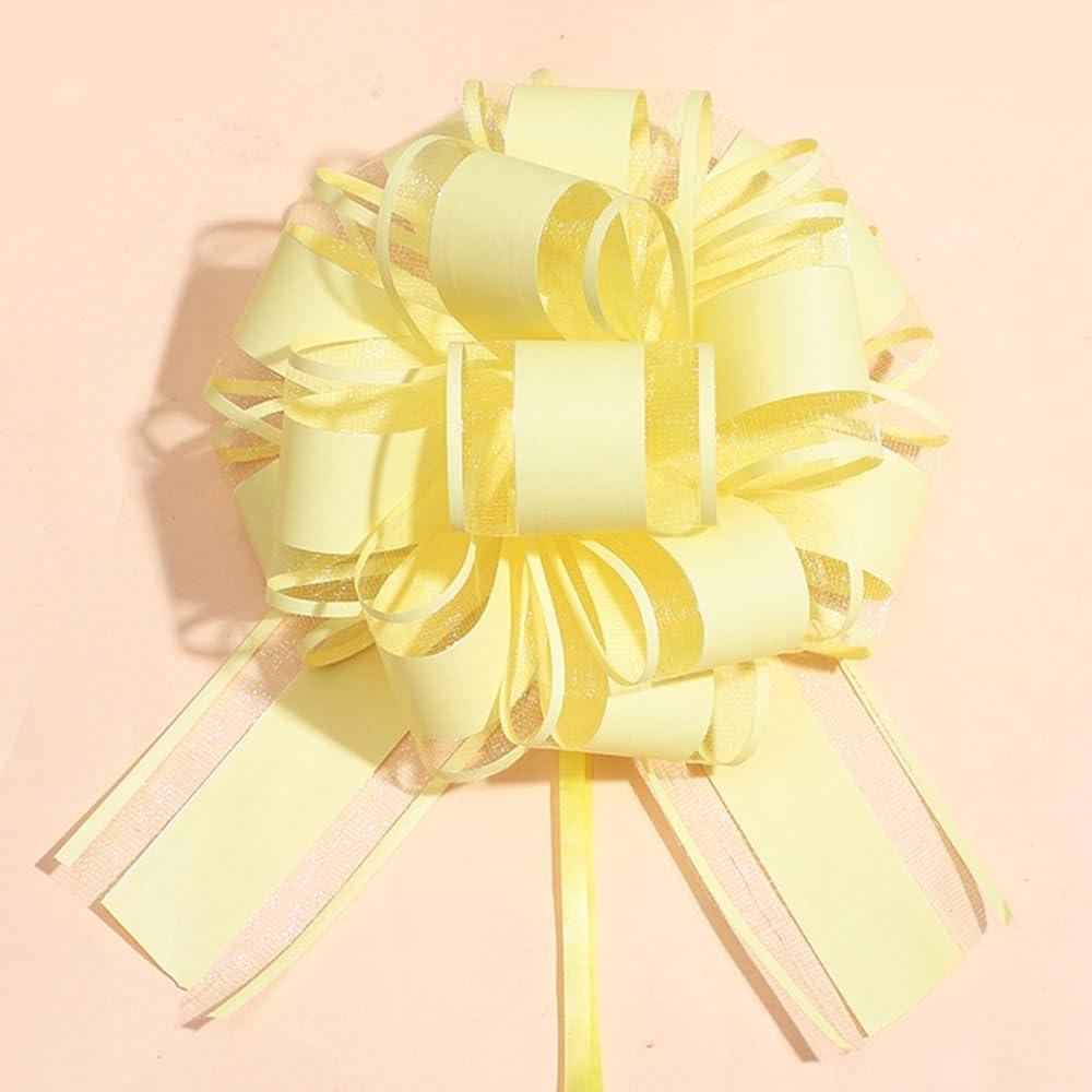 HSXJJ 6 PCS Large Pull Bows,Yellow Gift Bow,6 inches,Christmas, Party Birthday Gift Wedding Ribbon Bows for Wrapping Boxes or Flower Decorations, Valentine\'s Day Gift Decorations
