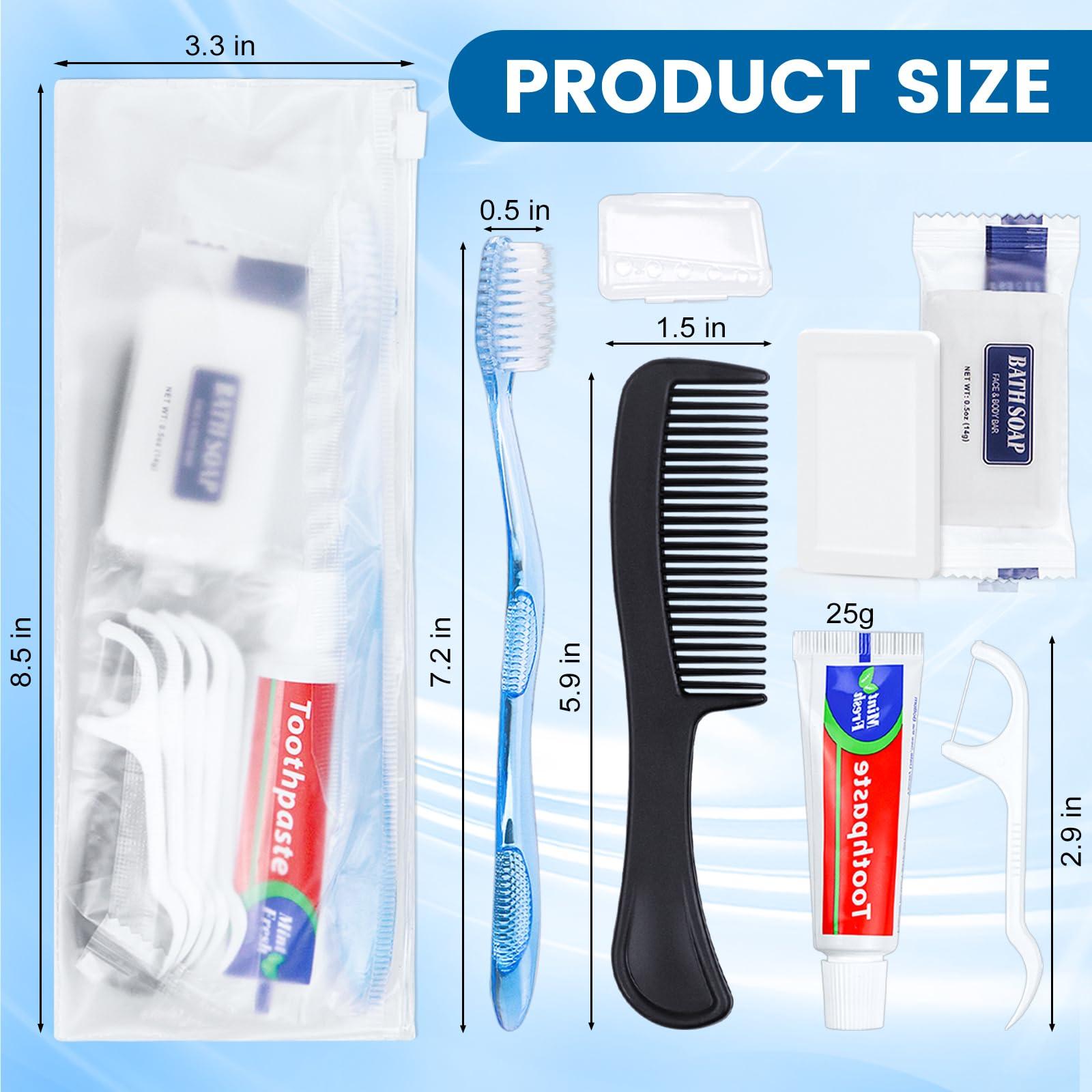 HQSLsund HQSLsund 25 Sets Personal Hygiene Kit, Disposable Toothbrushes with Toothpaste Floss Comb Soap and Cover, Toiletry Kits Homeless Bulk for Women,Men,Travel