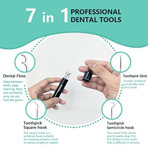 KOHEEL KOHEEL Dental Tools with Metal Case, 8 Count Teeth Cleaning Tools Set, Remove Plaque, Oral Care Hygiene Kit & Toothpicks Pocket Set, Reusable Dental Floss Picks Kit, Tooth Picker