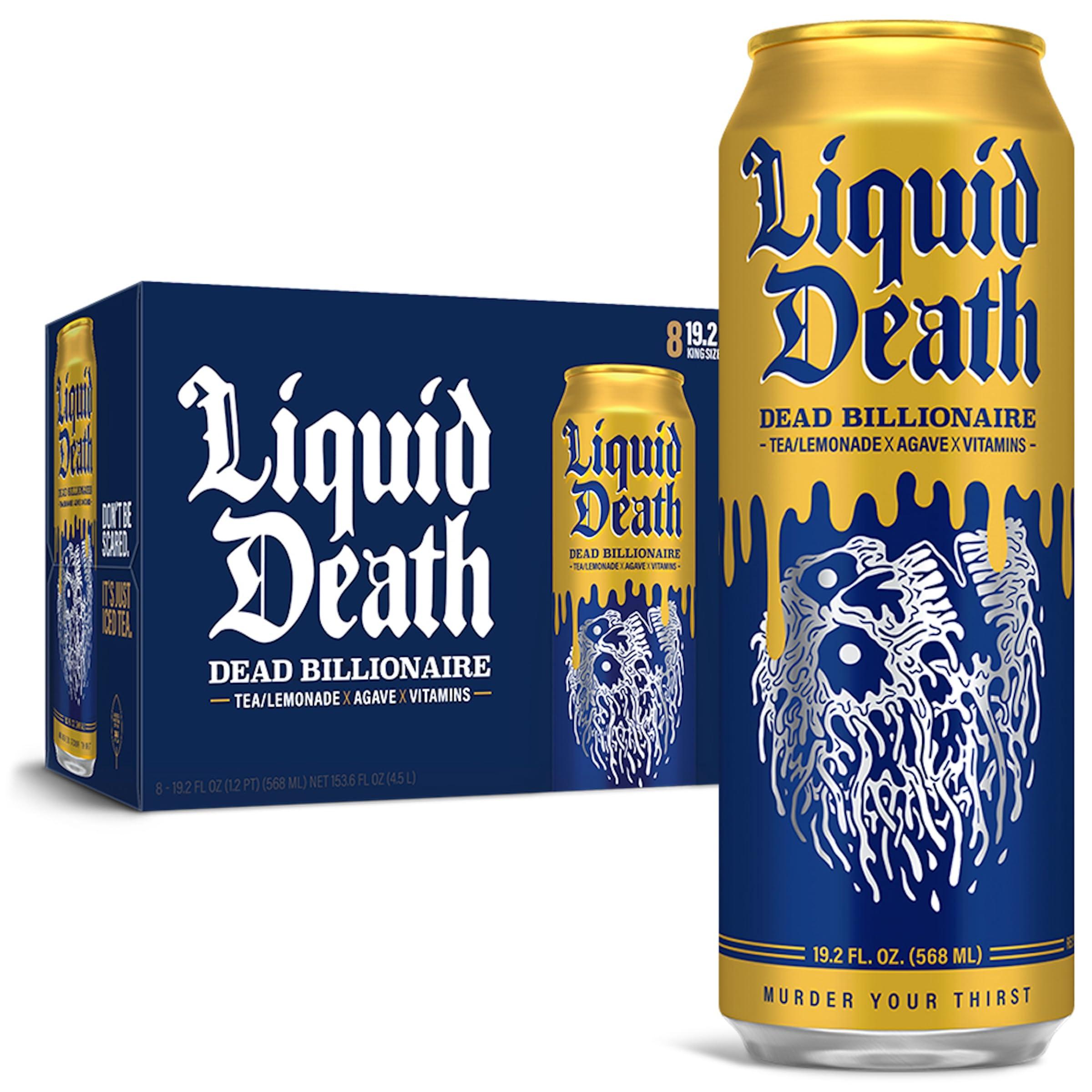 Liquid Death Liquid Death, Dead Billionaire Iced Tea, 8-Pack (King Size 19.2oz Cans), Half Lemonade Half Black Tea Sweetened With Real Agave, B12 & B6 Vitamins, Low Calorie & Low Sugar