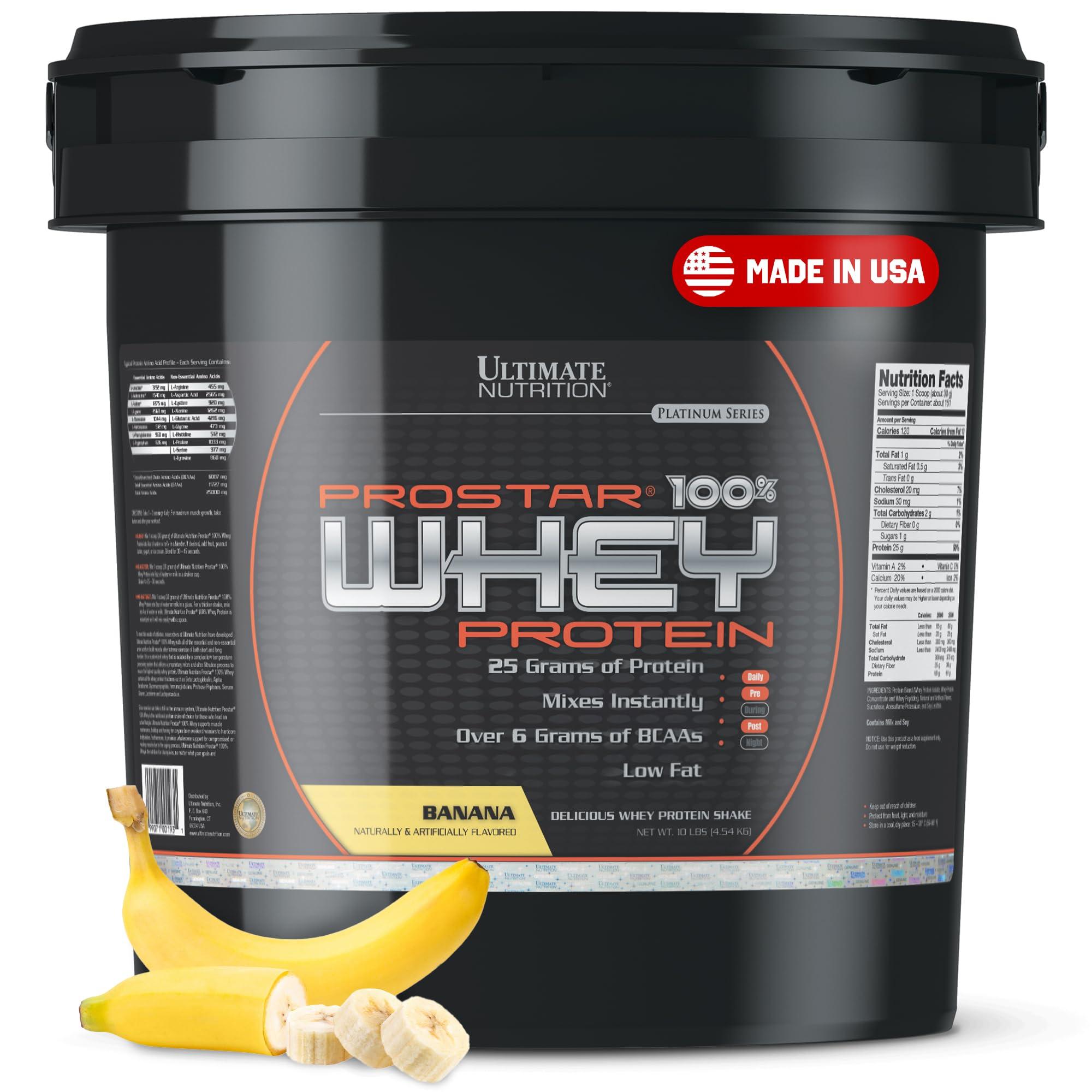 Ultimate Nutrition Ultimate Nutrition Prostar Whey Protein Powder Isolate, Banana - Low Carb, High Protein Powder Shake for Muscle Gain & Recovery - Low Sodium, Low-Fat & Keto Friendly - 10 lbs Bucket
