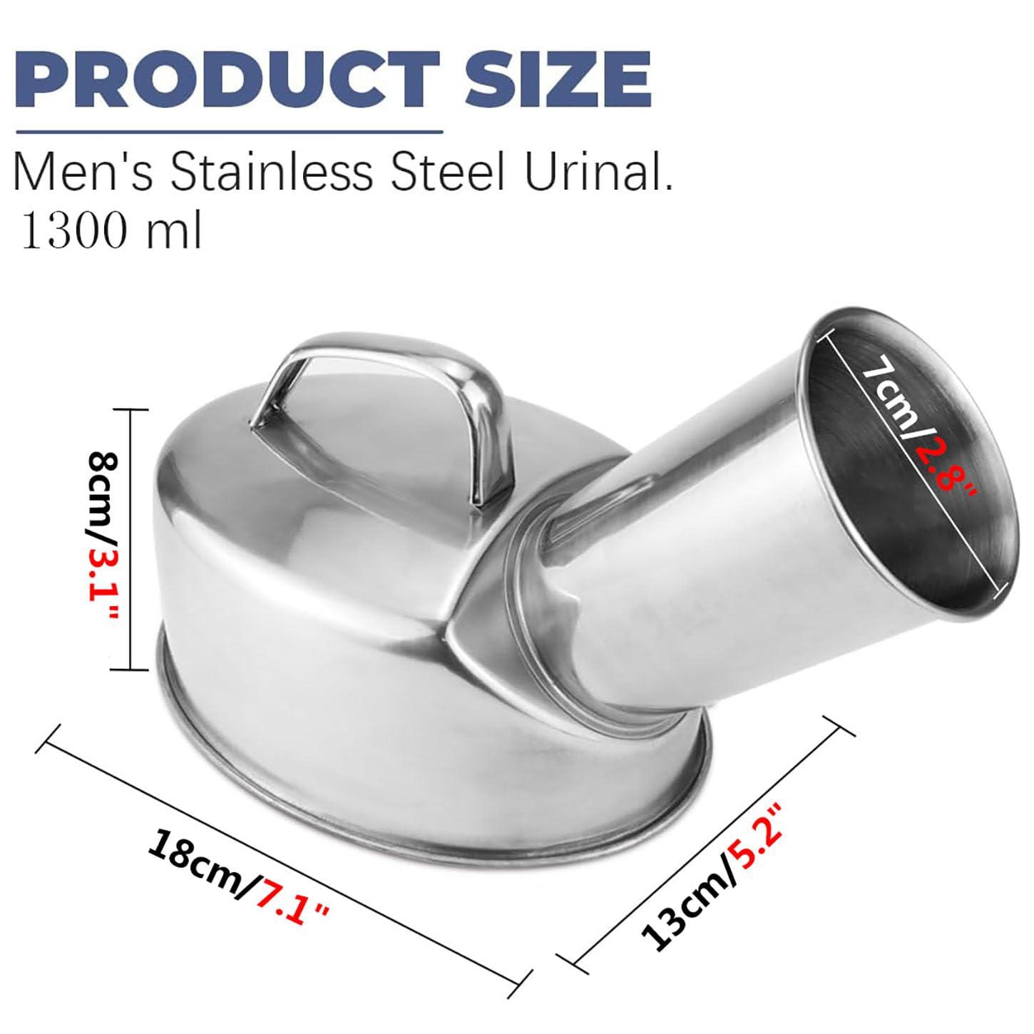 MIFANI Male Urinal Urine Bottle for Men,Stainless Steel Urinals Hand Held Pee Bottle for Men, Professional Urinal Bottle Spill Proof 7Cm Large Diameter Design for Car, Travel, Elderly, Incontinence, 1300Ml