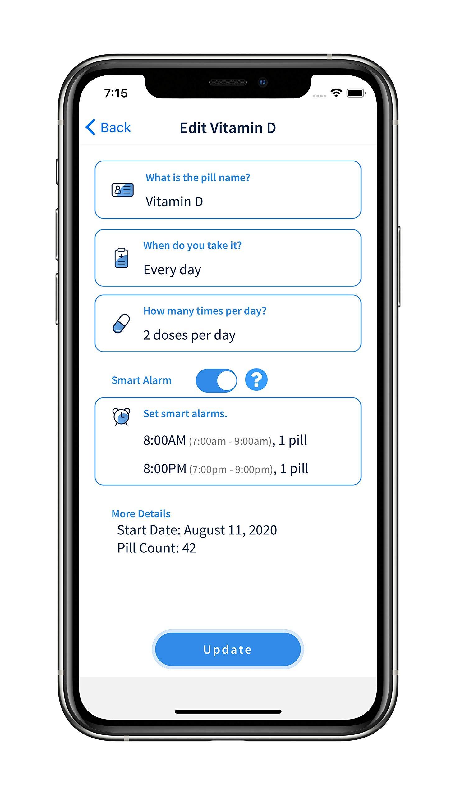 elliegrid Monthly Pill Organizer by Ellie | Organize Pills in Seconds | Alarm & Phone Notification | Caregiver Notifications | Lights Indicate Which Pills to Take and How Many