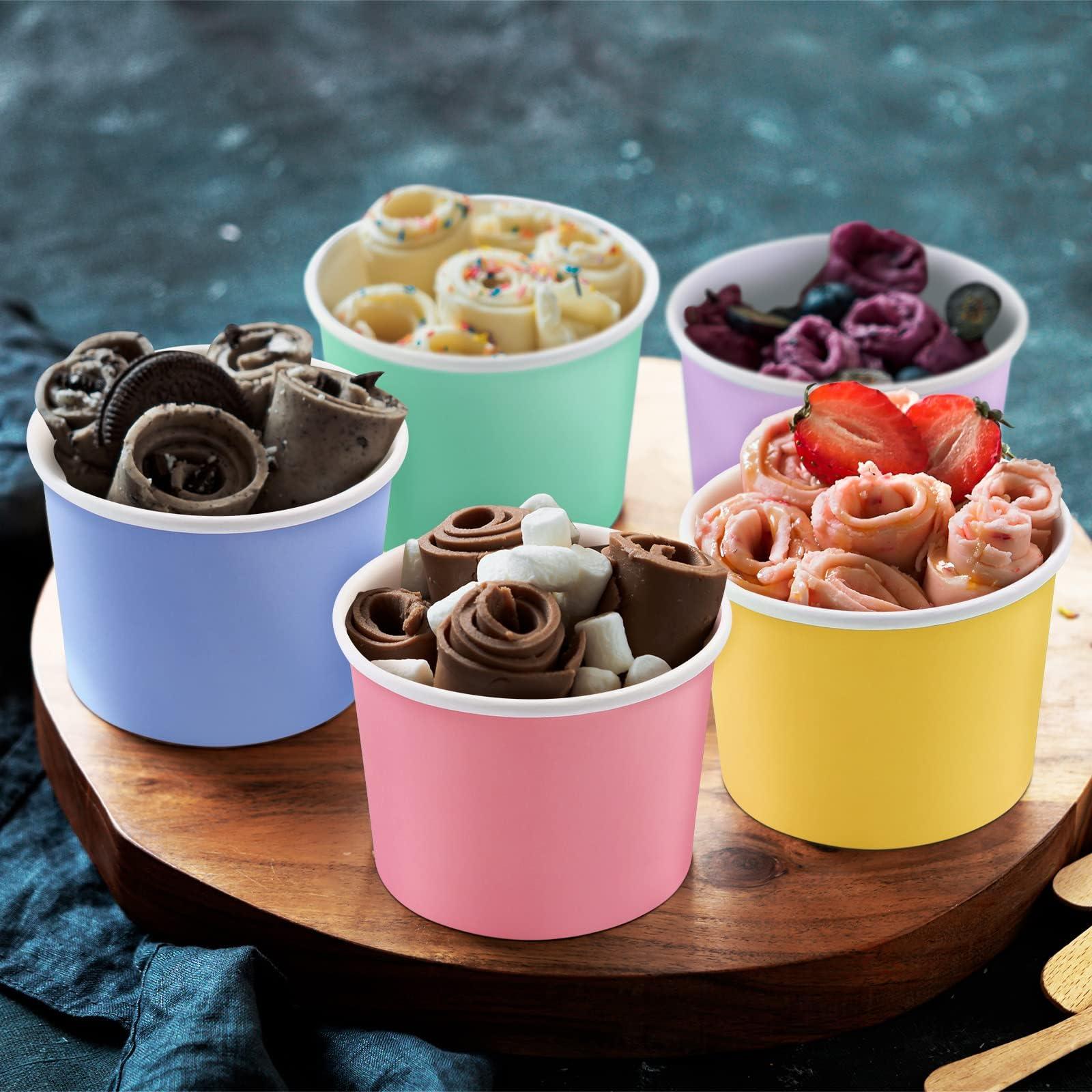 Ruisita Ruisita 50 Pack Ice Cream Containers with Lids 8 Ounces Disposable Soup Bowls with Lids Paper Ice Cream Sundae Cups Treat Cups with Lids Protect Frozen Desserts like Yoghurt, Assorted Colors
