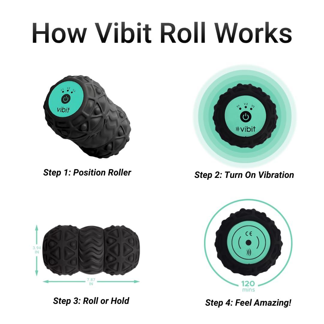 Vibit Vibit - Vibrating Massager for Plantar Fasciitis, Pain Relief and Sciatica, Foot and Body Portable Massage Roller, Deep Tissue Pain Relief from Feet to Neck, Electric, 3 Vibration Levels (Black)
